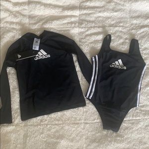 One piece bathing suit with rash guard shirt